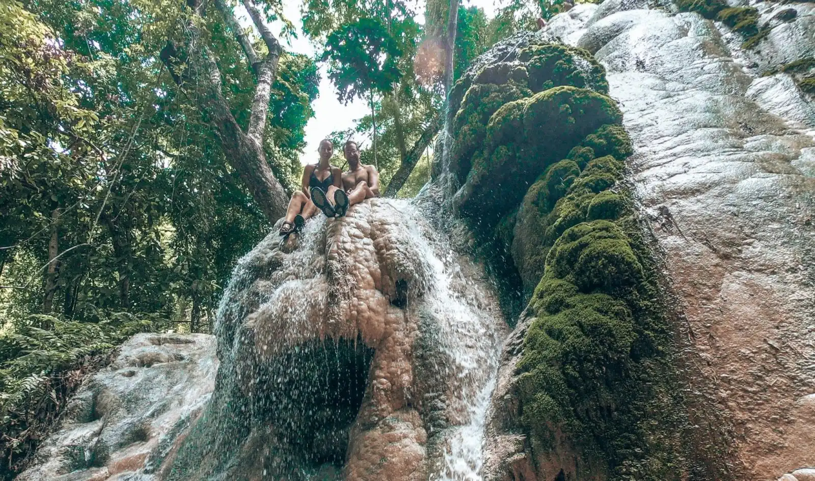 Picture of couple at top of Sticky Waterfalls in Chiang Mai