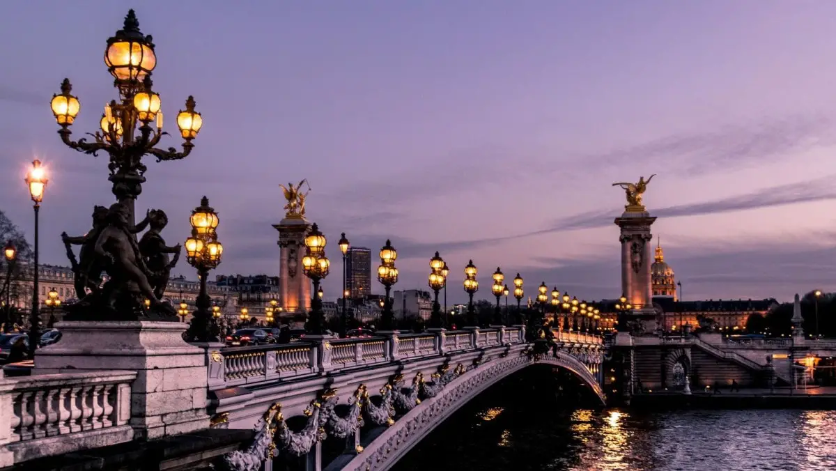 Walk along Paris' Pont Alexandre III bridge