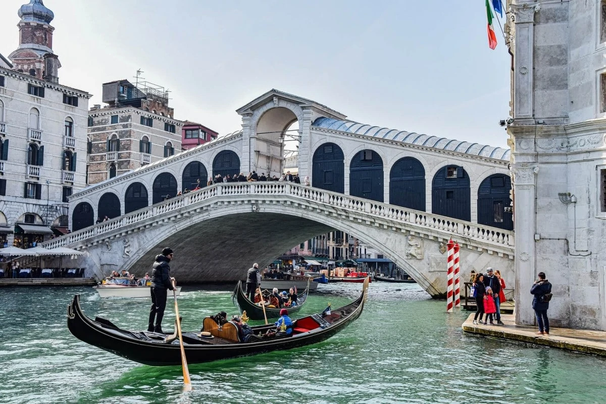 Rialto Bridge over the Grand Canal is one of the most famous Venice landmarks