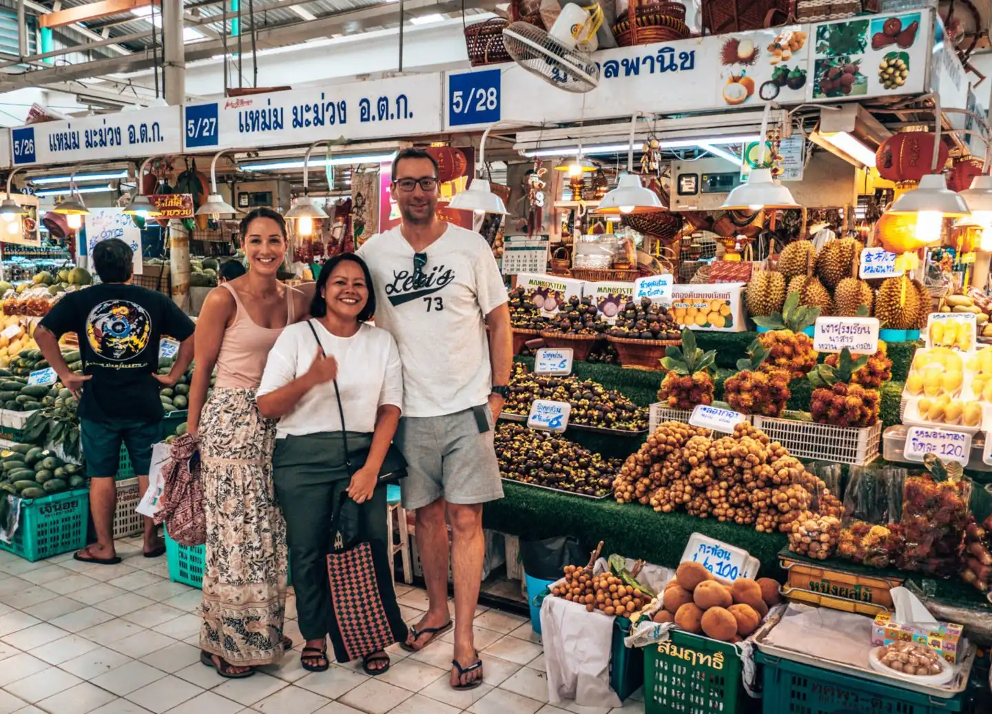 James, Lee and Priyaporn at food stall.