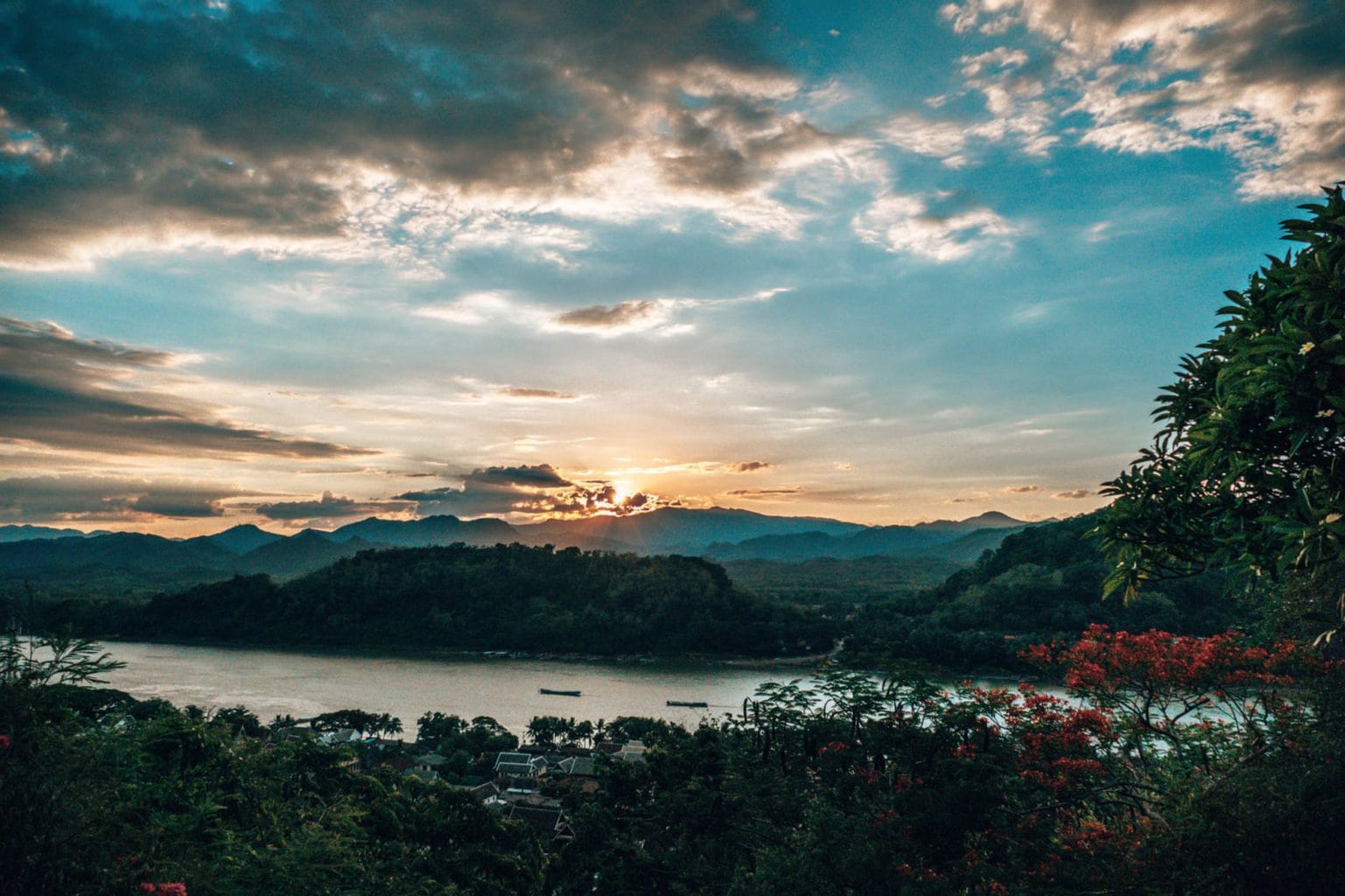 Sunset view from Chom Si temple Luang Prabang