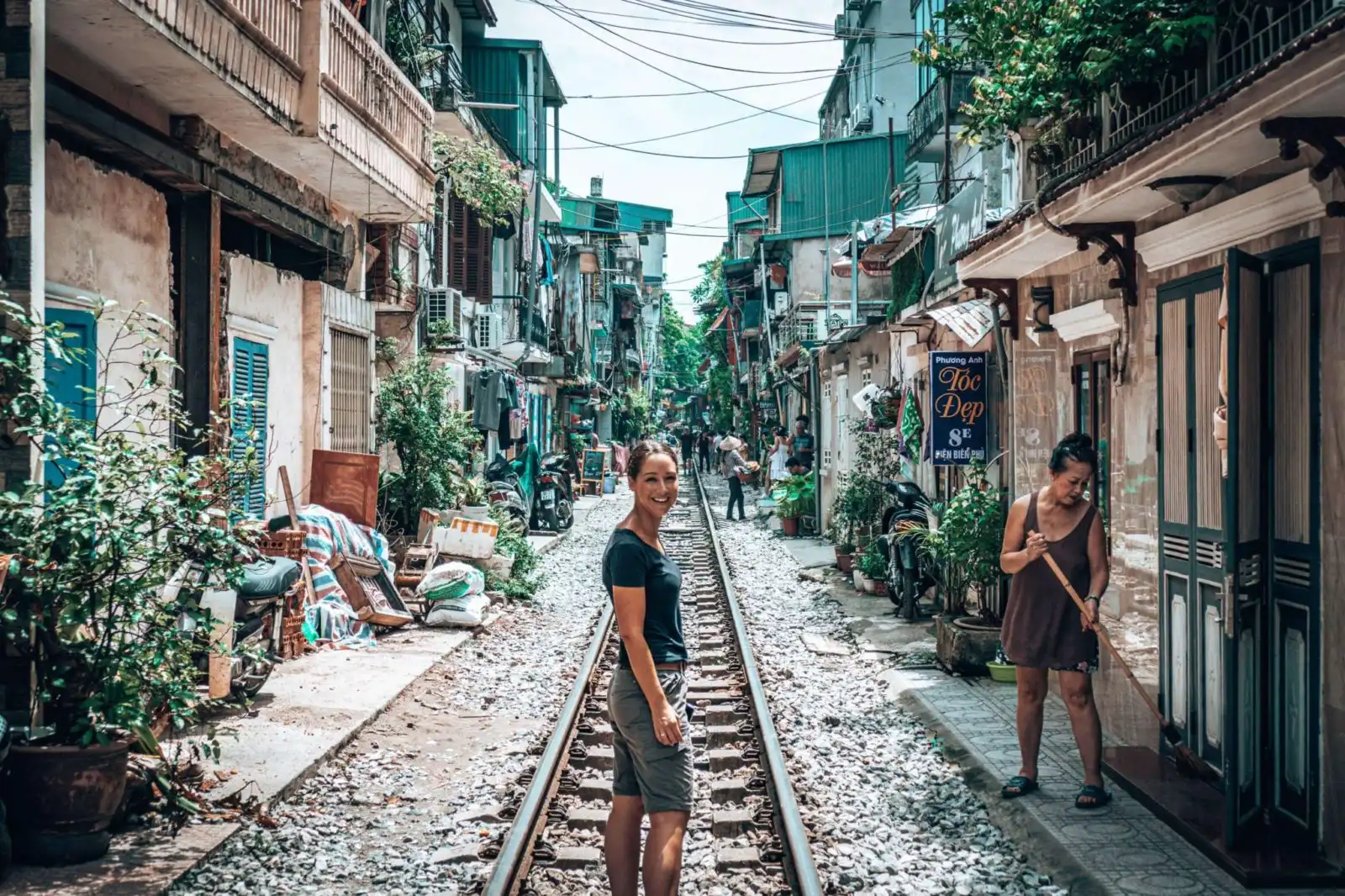 Picture of girl on Train Street in Hanoi, Vietnam