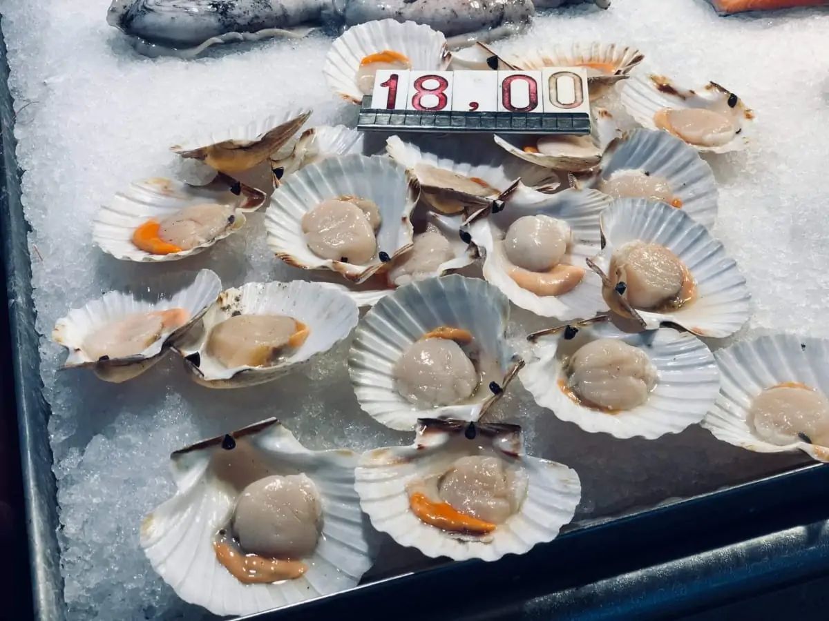 Seafood and vegetables at the Rialto Market in Venice